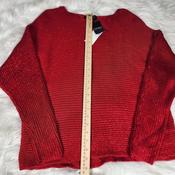 Lauren Ralph Lauren Sweater Womens Adult Medium Red Metallic Glitter Dolman - Picture 6 of 11